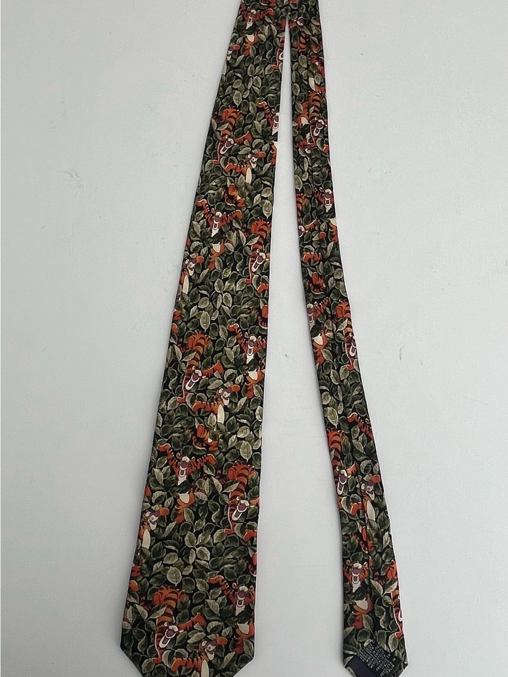 Disney Tigger, Green and Orange Floral Silk Tie - Botanical Print